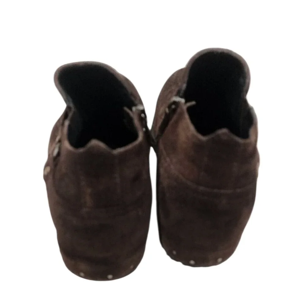 Donald Pliner Suede Leather Ankle Boots Brown Harness Buckle Moto Biker‎ Style 8